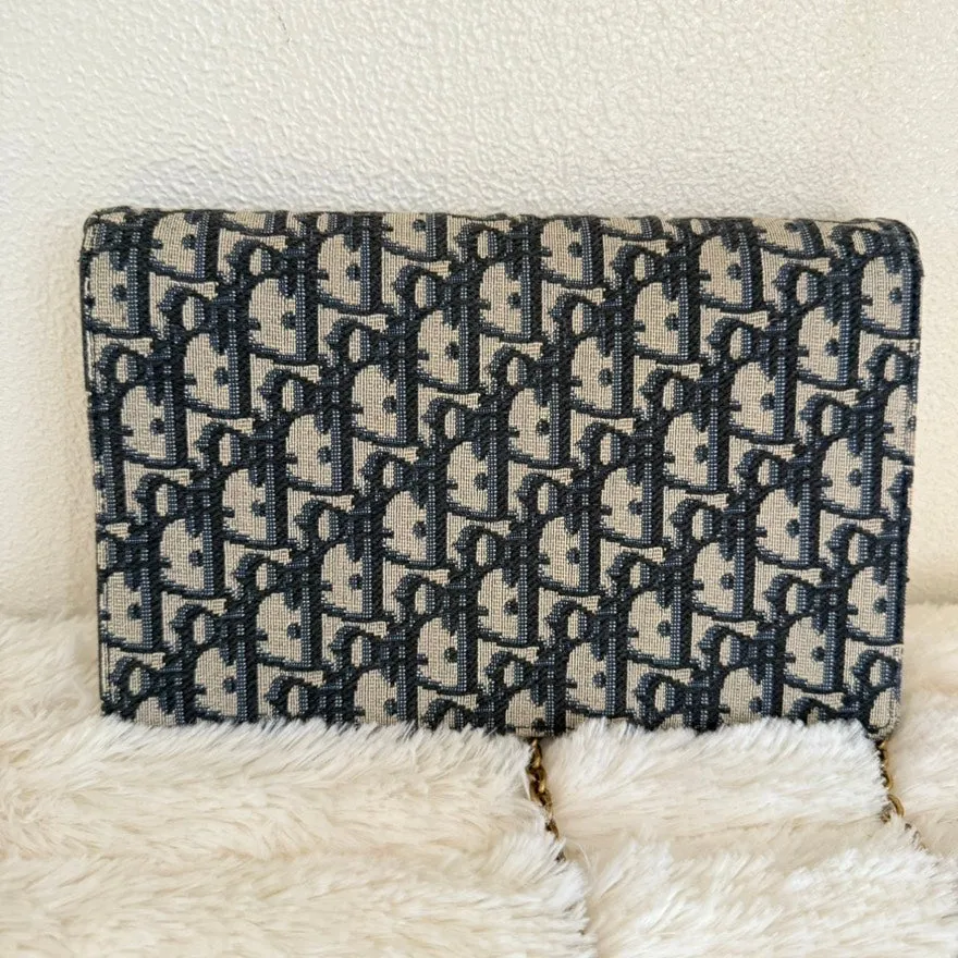 Preloved Dior Monogram Saddle Wallet on Chain J0006 Blue Canvas