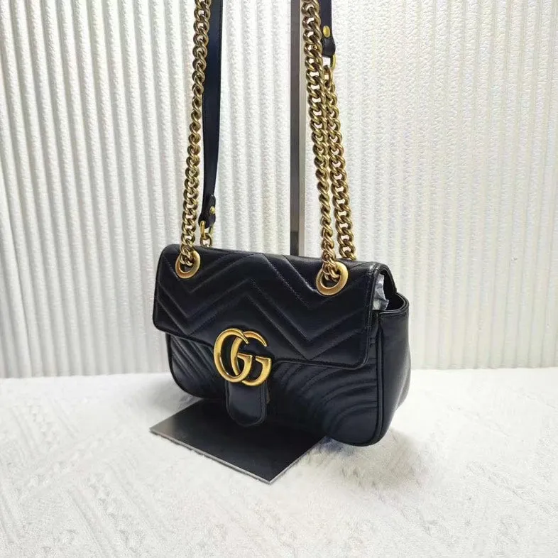 Preloved Gucci GG Marmont Black Matelassé Leather Shoulder Bag
