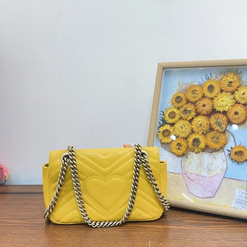 Preloved Gucci GG Marmont Shoulder Bag Yellow Leather Medium