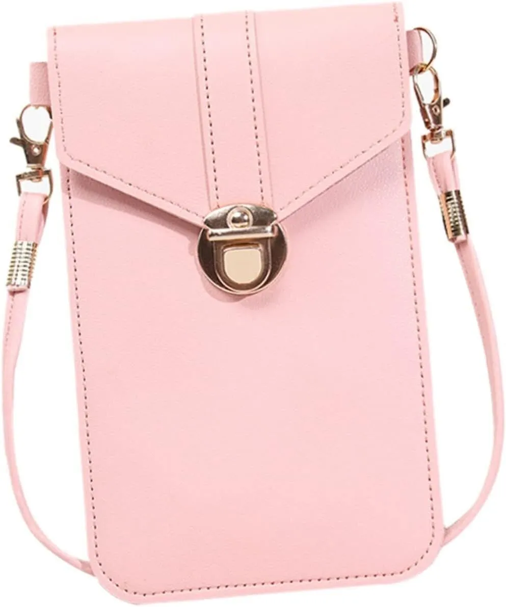 Pu Leather Cell Phone Purse Shoulder Bags for Women Pu Lock Fashion Student Touch Screen Mobile Phone Bag Crossbody