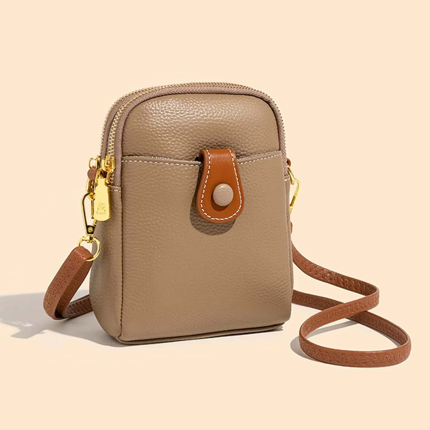 Purses for Women Crossbody Anti Theft Lightweight Quilted Leather Handbags for Women Travel Bag with Zipper(Khaki)