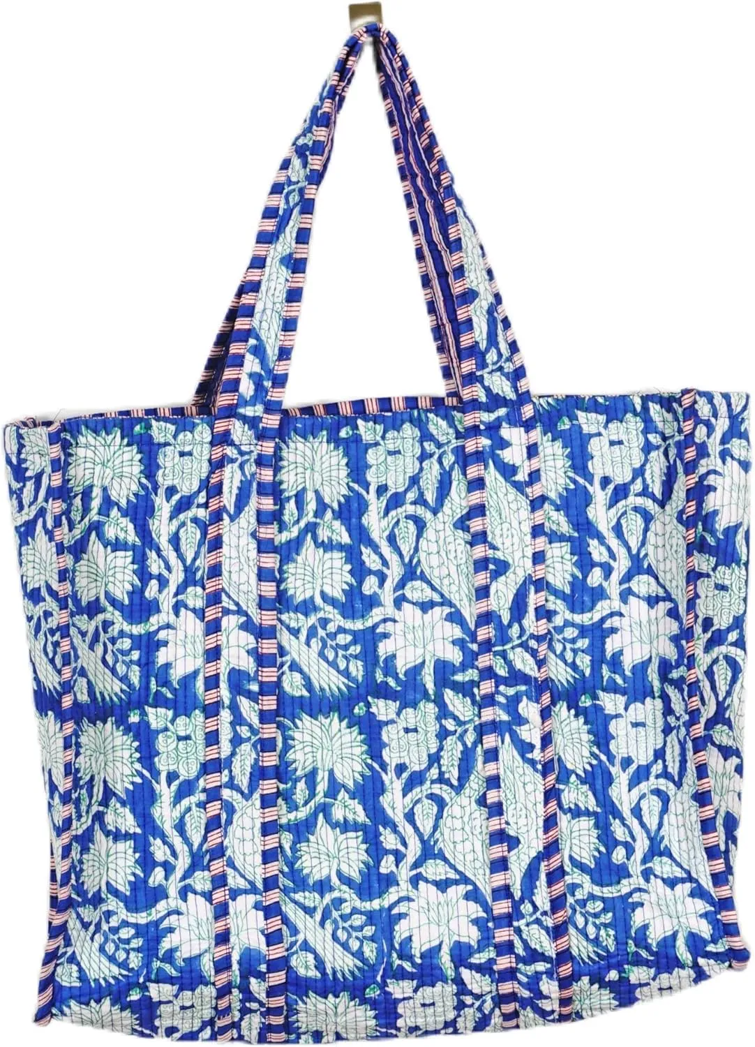 Quilted Cotton Handprinted Reversible Large multicolor Floral Tote Bag
