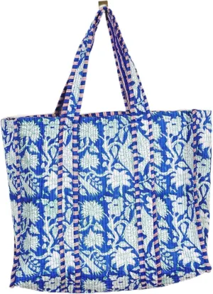 Quilted Cotton Handprinted Reversible Large multicolor Floral Tote Bag