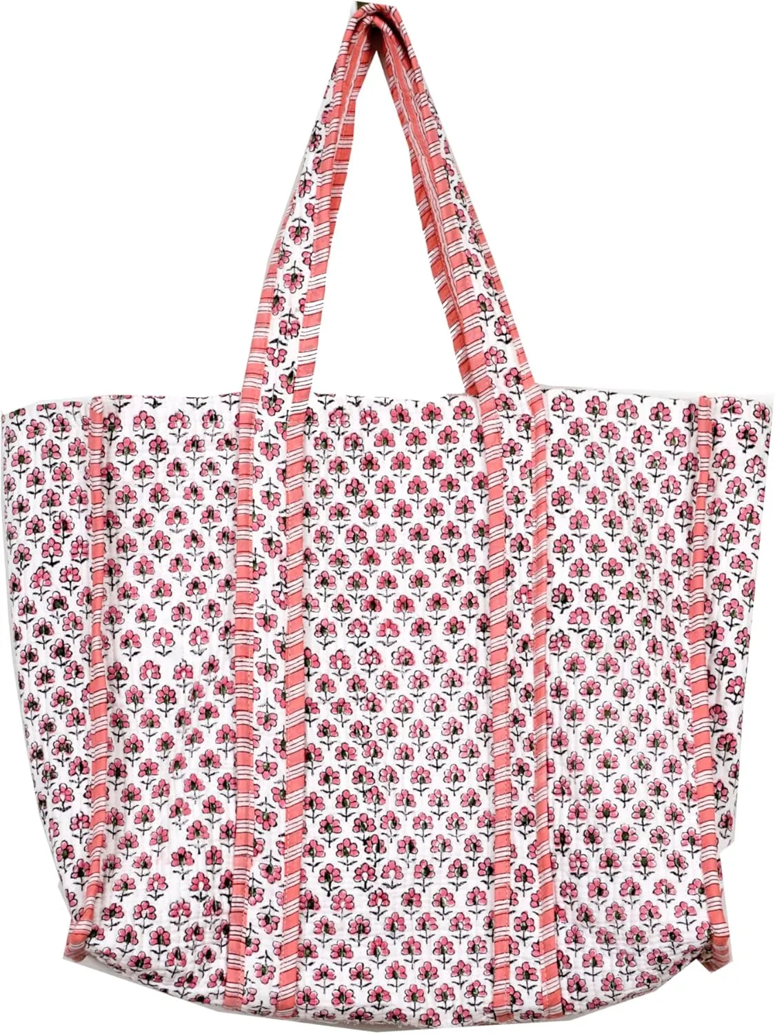 Quilted Cotton Handprinted Reversible Large multicolor Floral Tote Bag