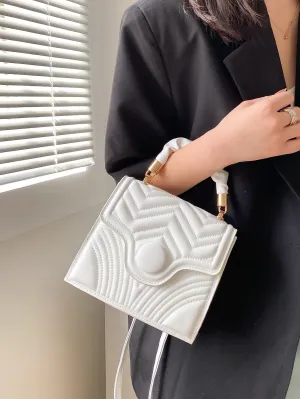 Quilted Flap Ruched Handle Satchel Bag
