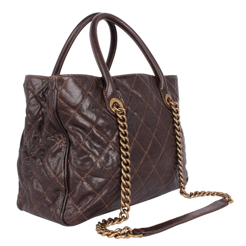 Quilted Glazed Caviar Tote