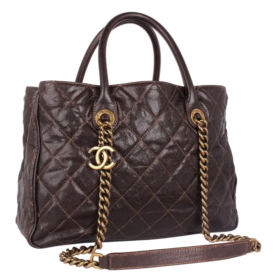 Quilted Glazed Caviar Tote