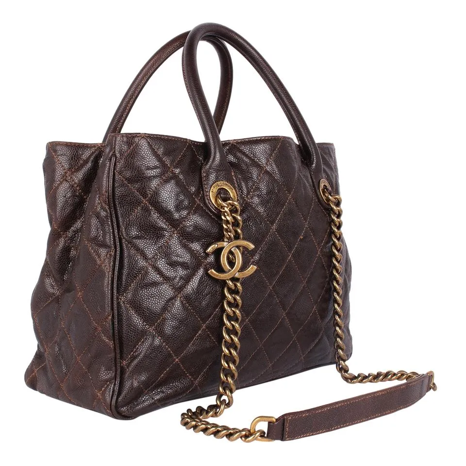 Quilted Glazed Caviar Tote