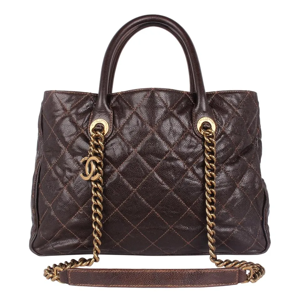 Quilted Glazed Caviar Tote