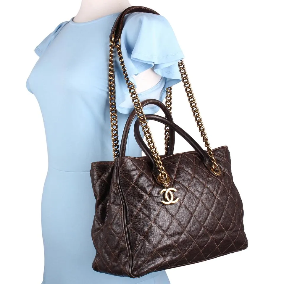 Quilted Glazed Caviar Tote