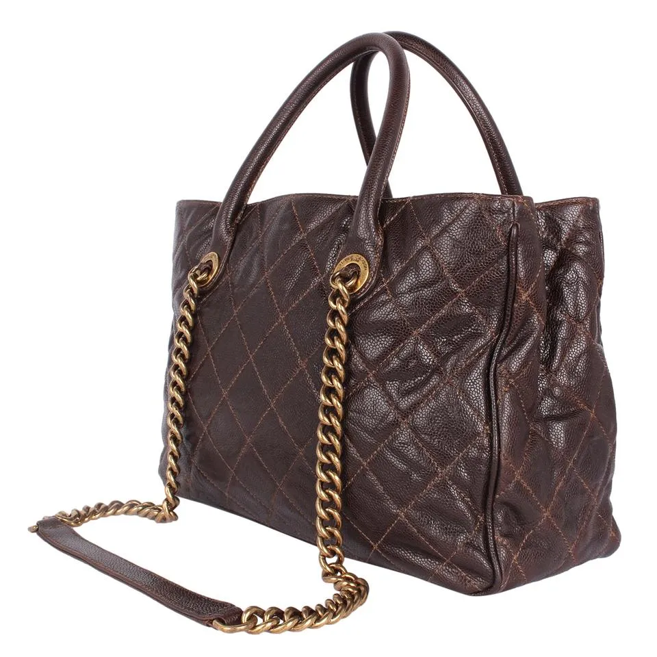 Quilted Glazed Caviar Tote