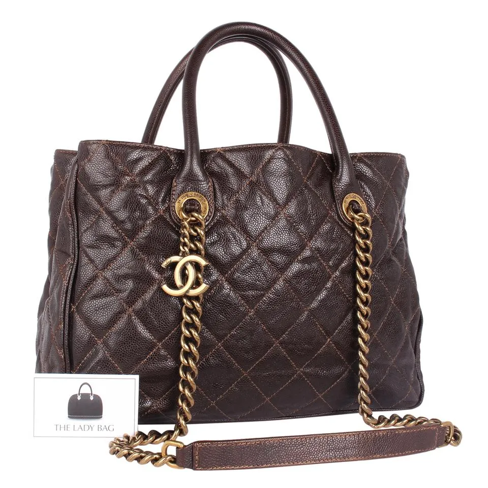 Quilted Glazed Caviar Tote
