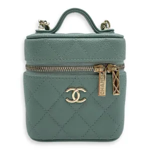 Quilted Mini Clutch with chain 9.5x10.5x4cm Green Crossbody Bag in Caviar Leather, Gold hardware
