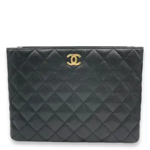 Quilted Seasonal Shopping Tote 33x24x14cm Black Shoulder Bag in Caviar Leather, Gold hardware