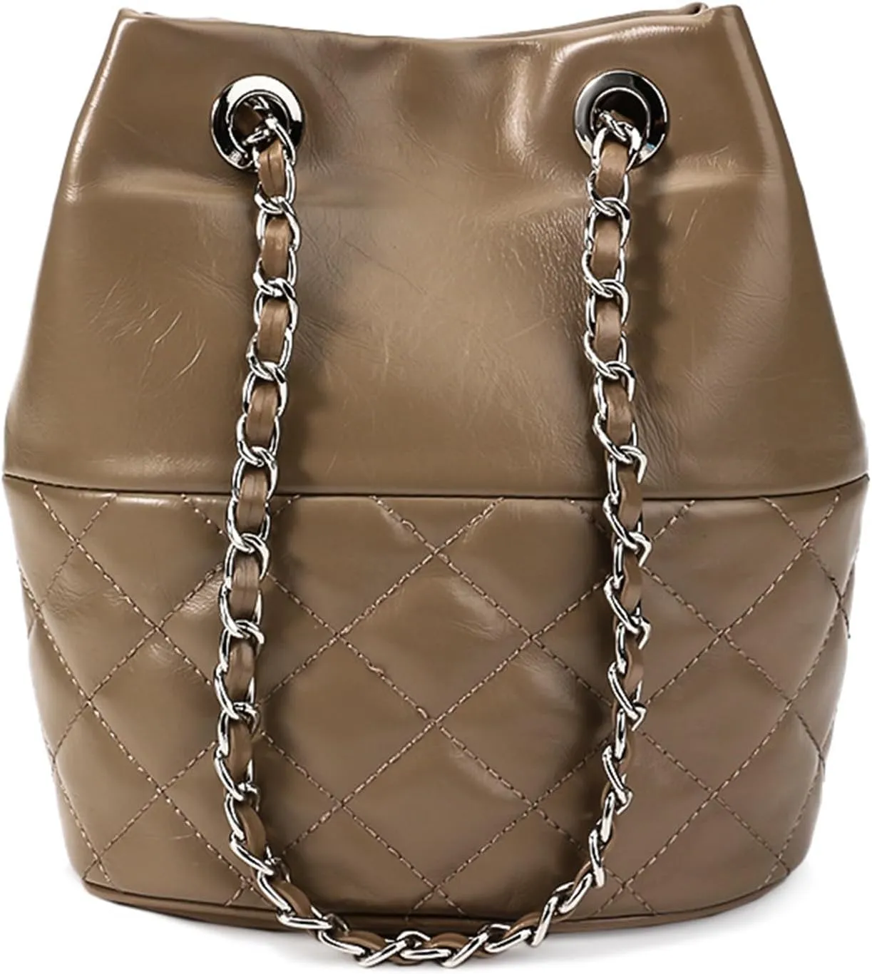 Quilted Shoulder Bags for Women Genuine Leather Ladies Elliptical Handbag with Chain Strap Trendy Clutch Purses