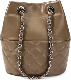 Quilted Shoulder Bags for Women Genuine Leather Ladies Elliptical Handbag with Chain Strap Trendy Clutch Purses