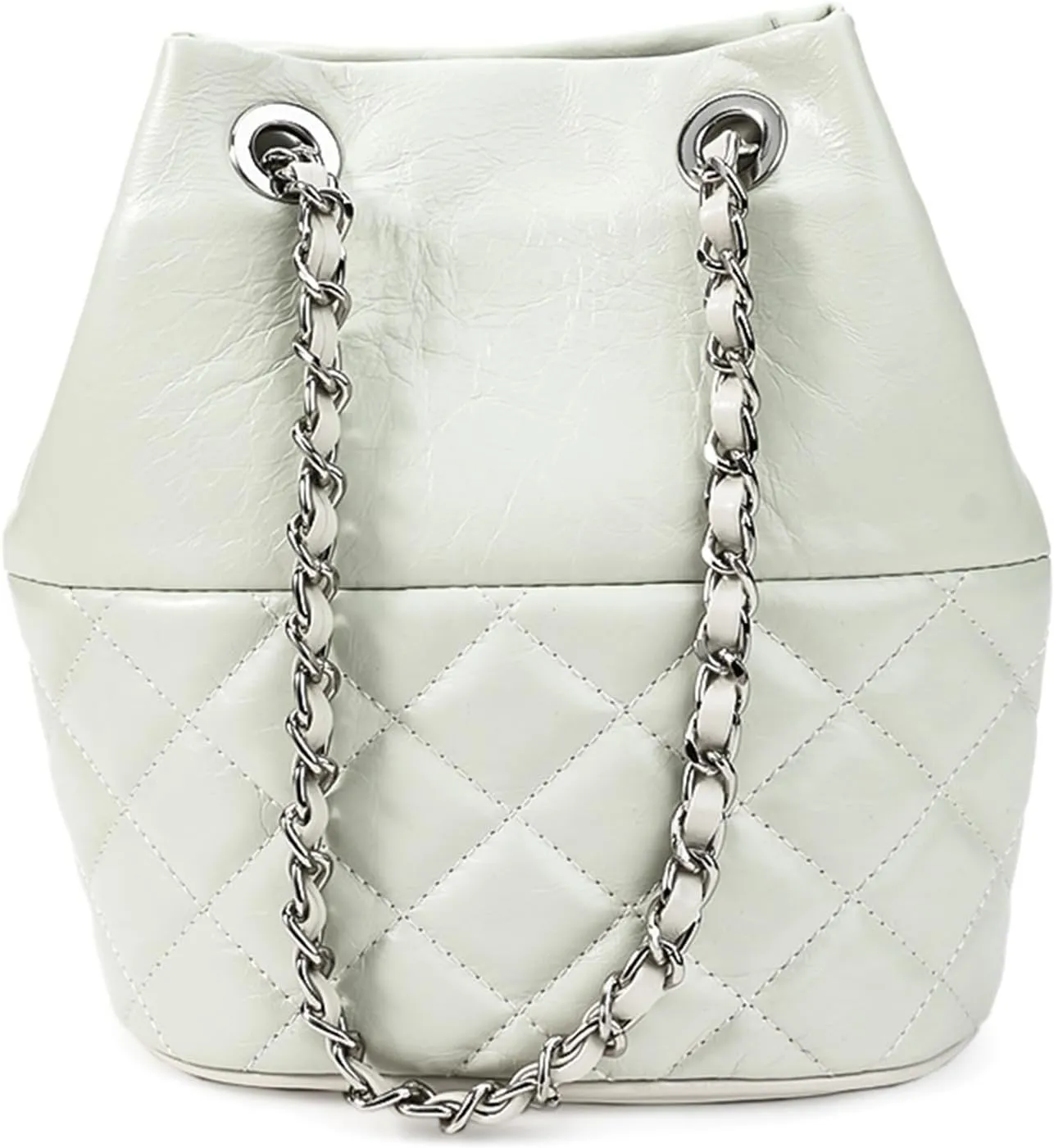 Quilted Shoulder Bags for Women Genuine Leather Ladies Elliptical Handbag with Chain Strap Trendy Clutch Purses
