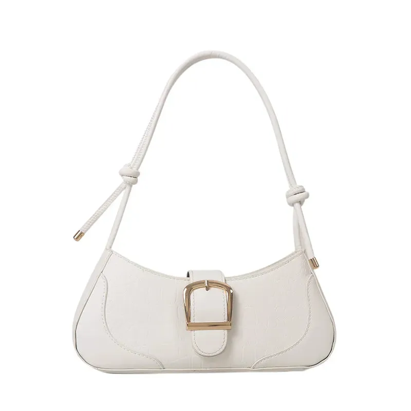 "Martini Time" White Shoulder Bag/ Gold Buckle Detail