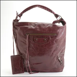 RDC14135 Authentic BALENCIAGA Vintage '05 Bordeaux Chevre Leather Day Hobo Bag