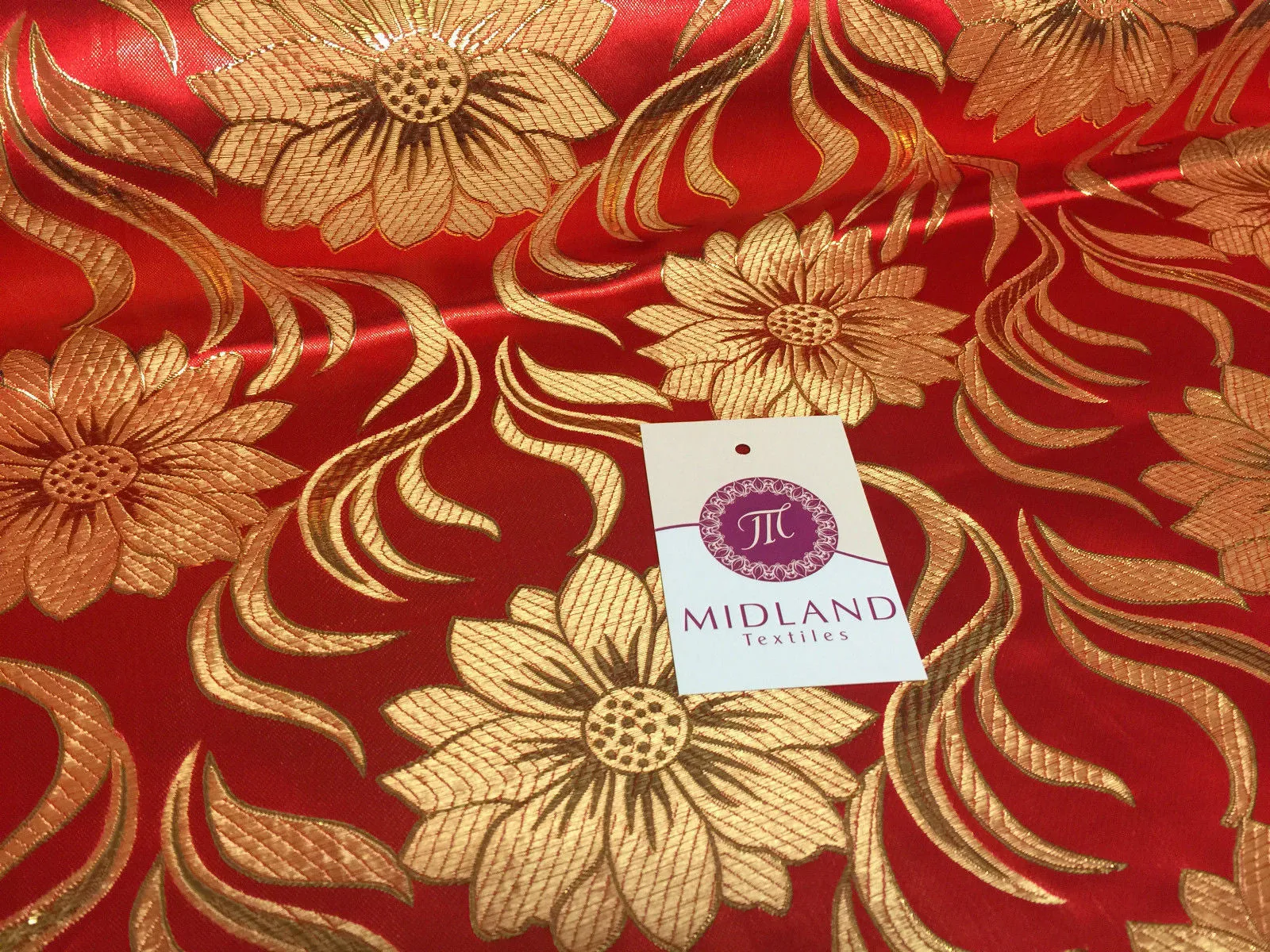 Red and gold floral Metallic jacquard brocade Fabric 58" Wide M380 Mtex