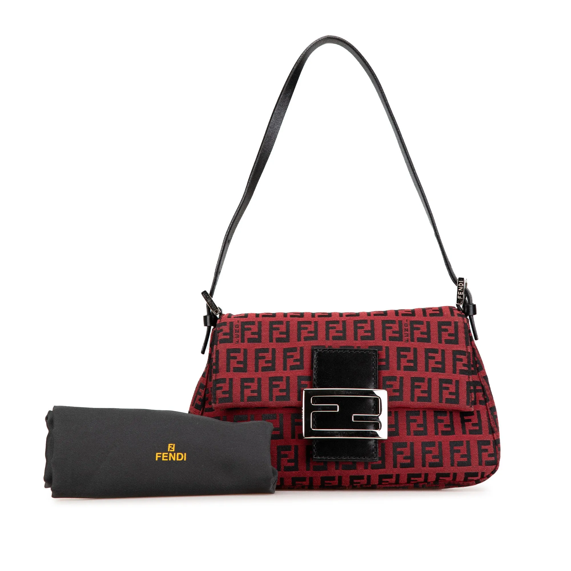 Red Fendi Mini Zucchino Canvas Baguette Shoulder Bag