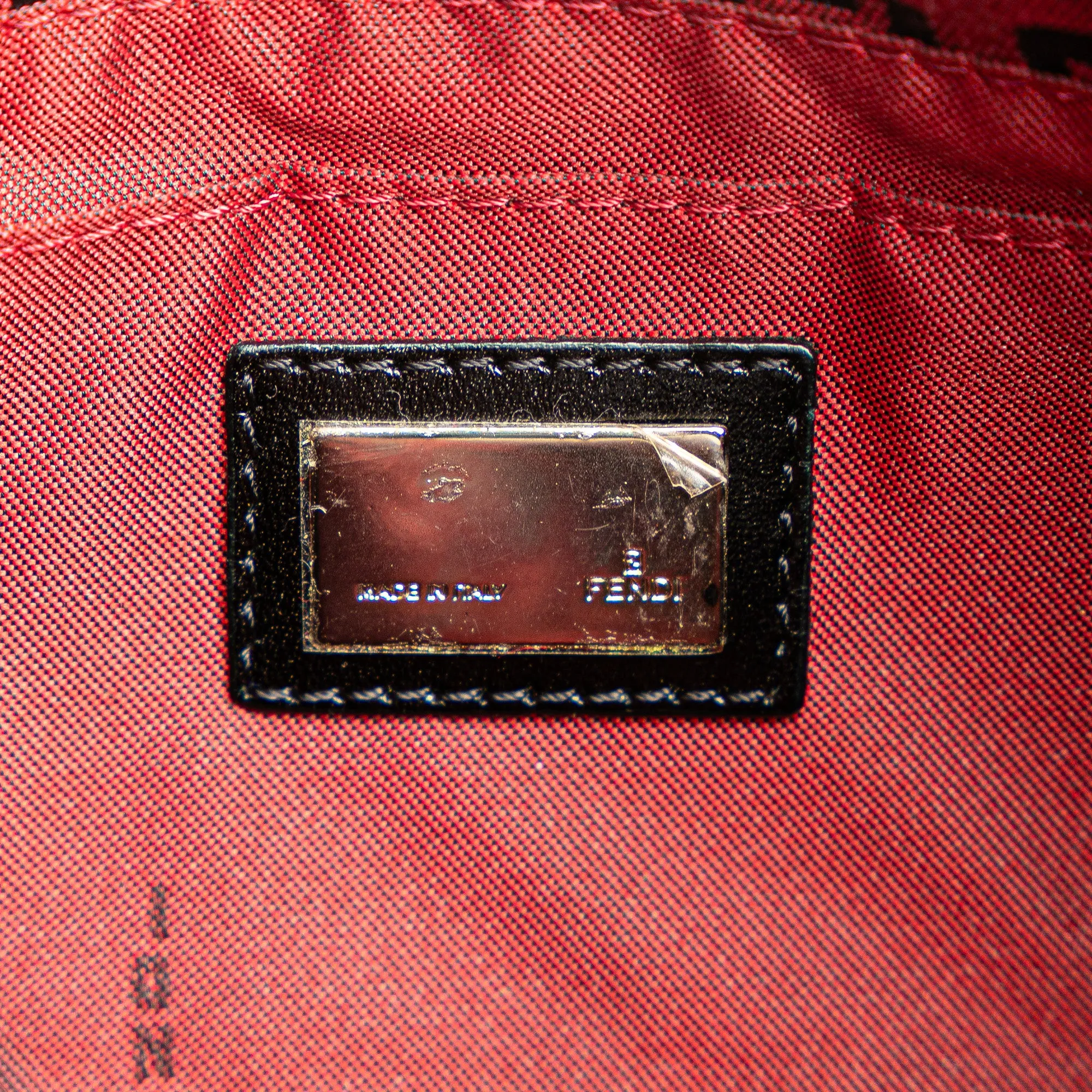 Red Fendi Mini Zucchino Canvas Baguette Shoulder Bag