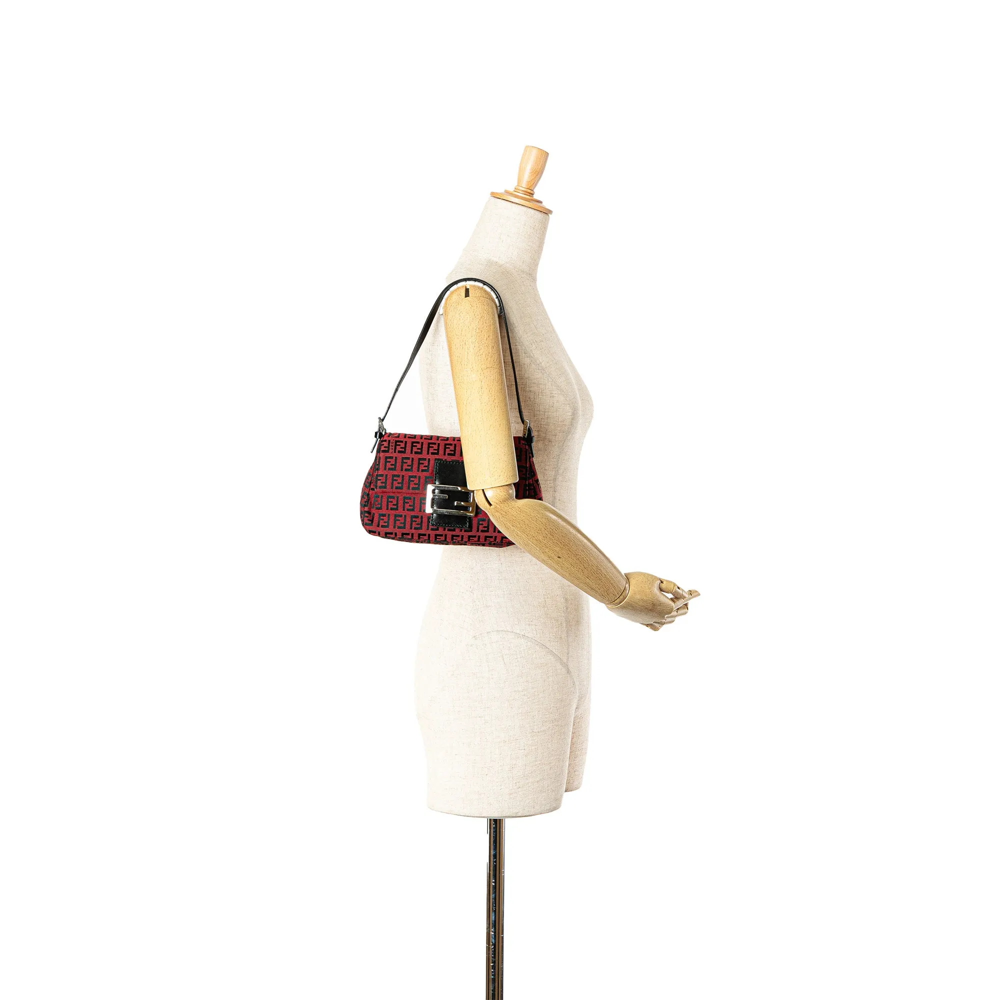 Red Fendi Mini Zucchino Canvas Baguette Shoulder Bag