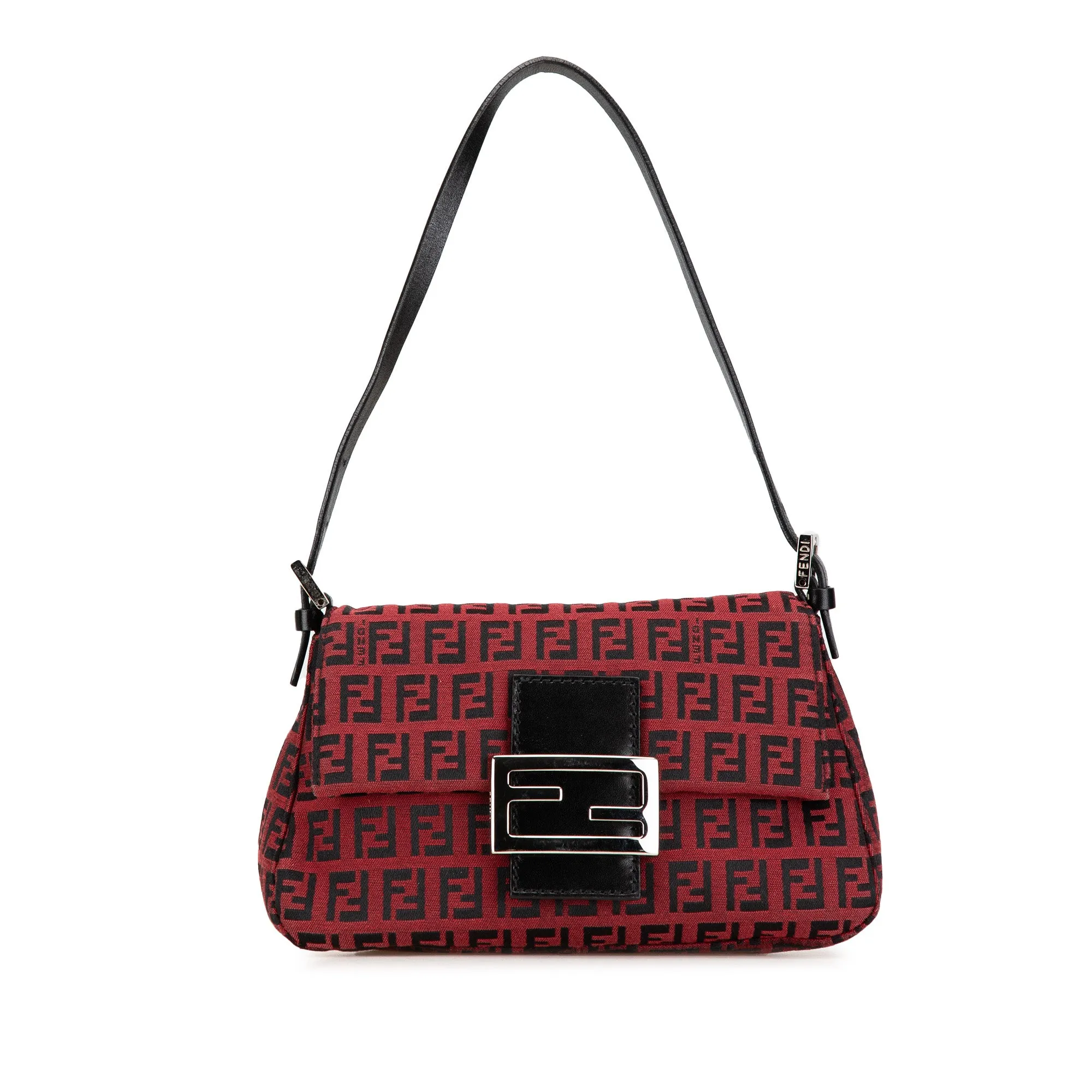 Red Fendi Mini Zucchino Canvas Baguette Shoulder Bag