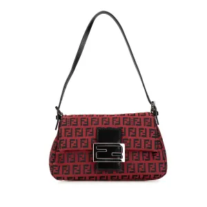 Red Fendi Mini Zucchino Canvas Baguette Shoulder Bag