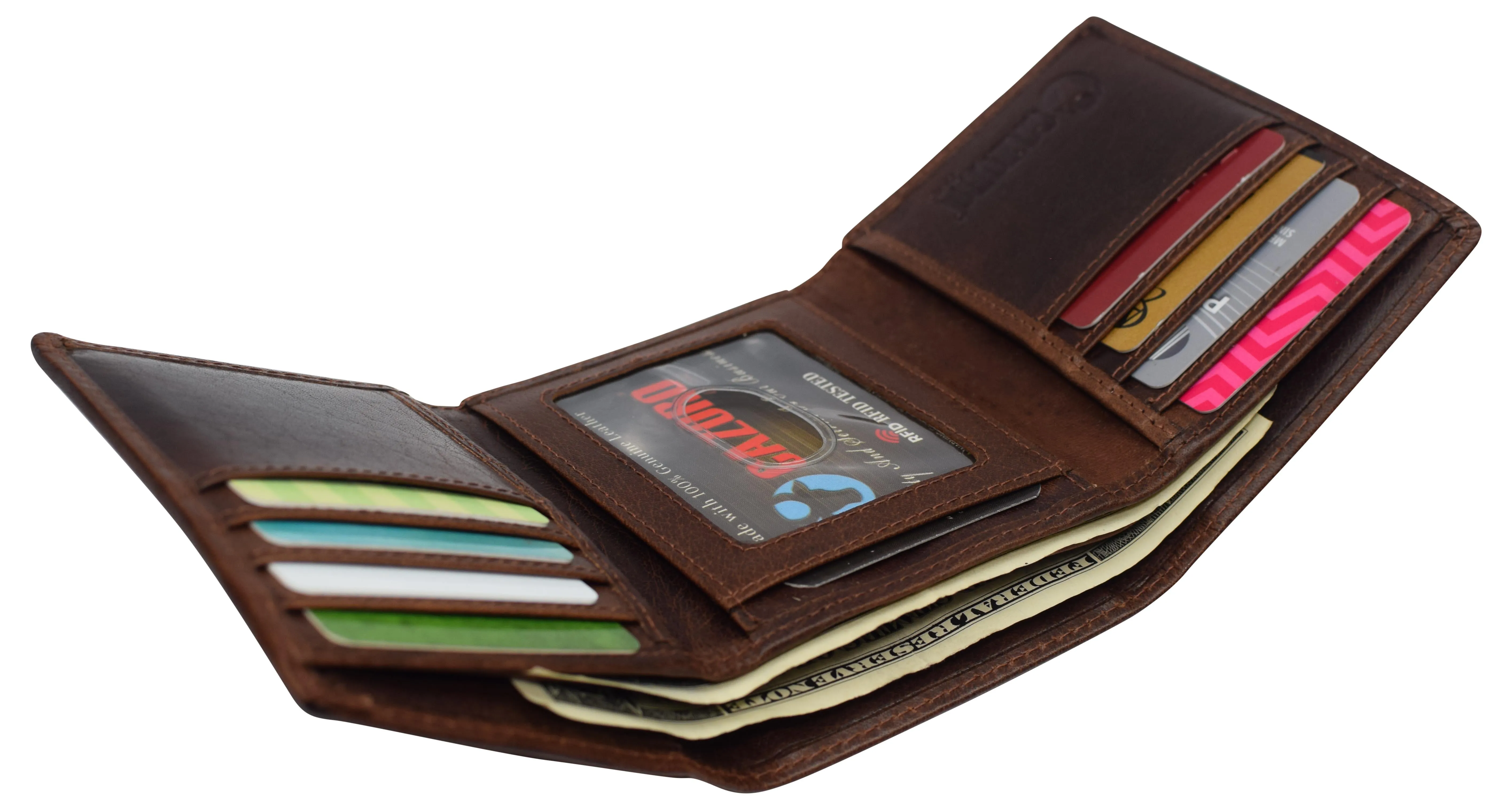 RFID0055BF Real Buffalo Leather Wallets for Men - RFID Blocking Slim Trifold Wallet with Card Slots