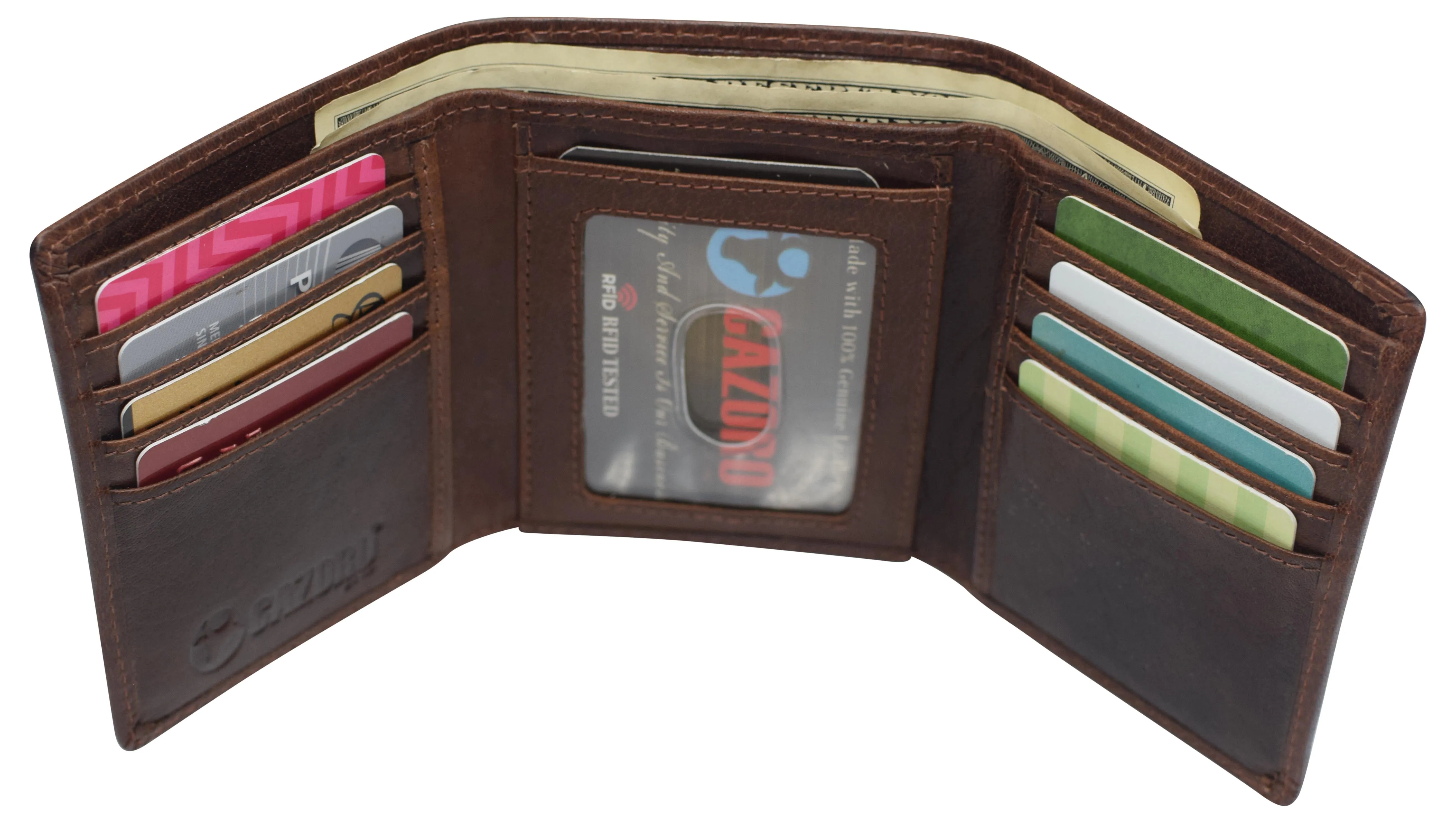 RFID0055BF Real Buffalo Leather Wallets for Men - RFID Blocking Slim Trifold Wallet with Card Slots