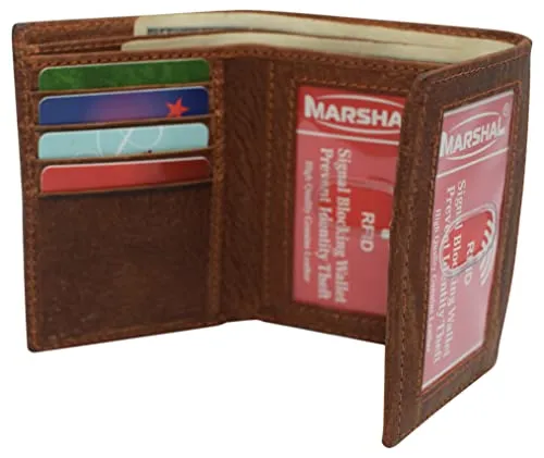 RFID45NUTN Real Leather Men's RFID Blocking Trifold Wallet with Outside ID Window Logo Gift Wallets for Men