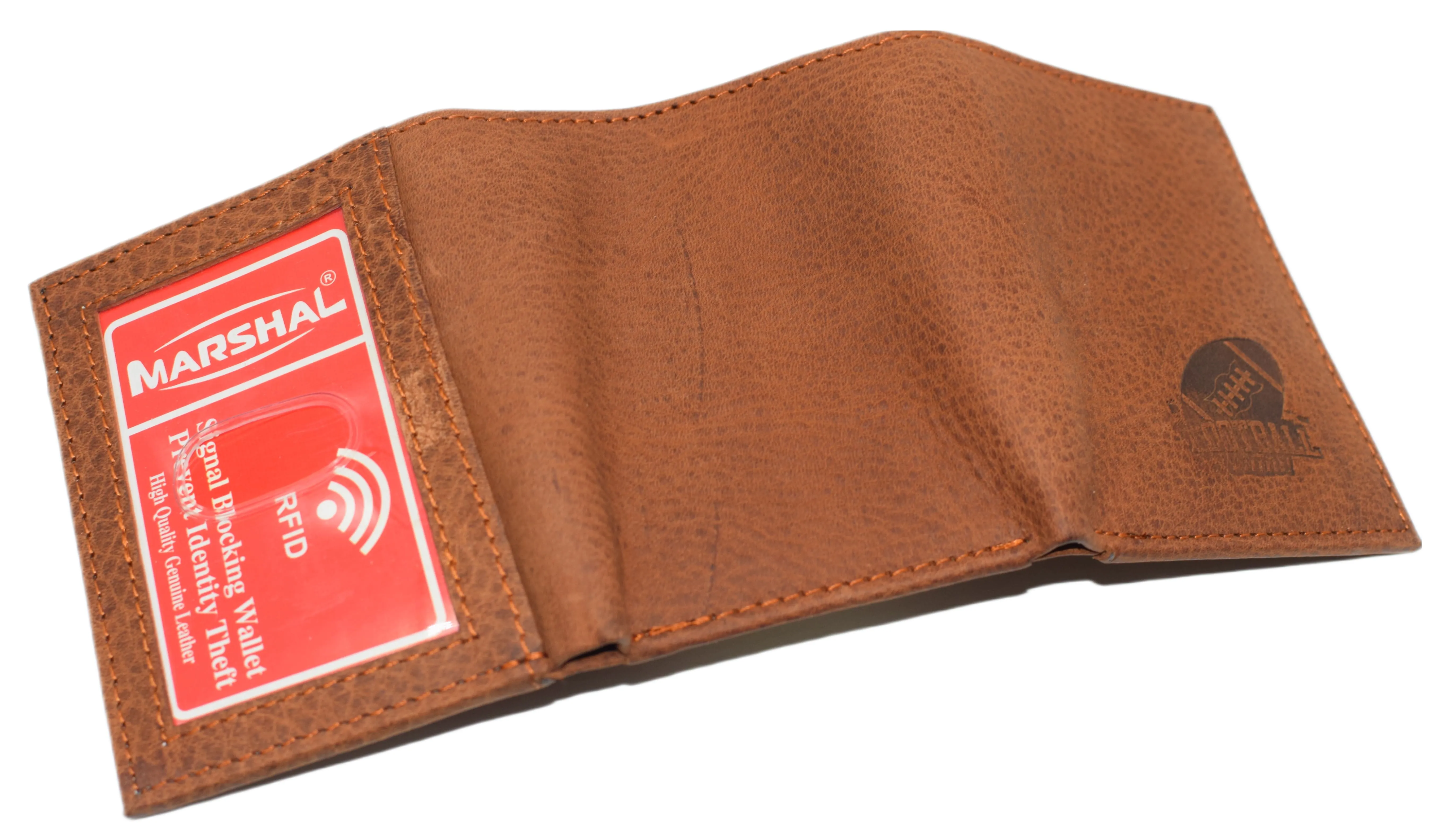 RFID45NUTN Real Leather Men's RFID Blocking Trifold Wallet with Outside ID Window Logo Gift Wallets for Men