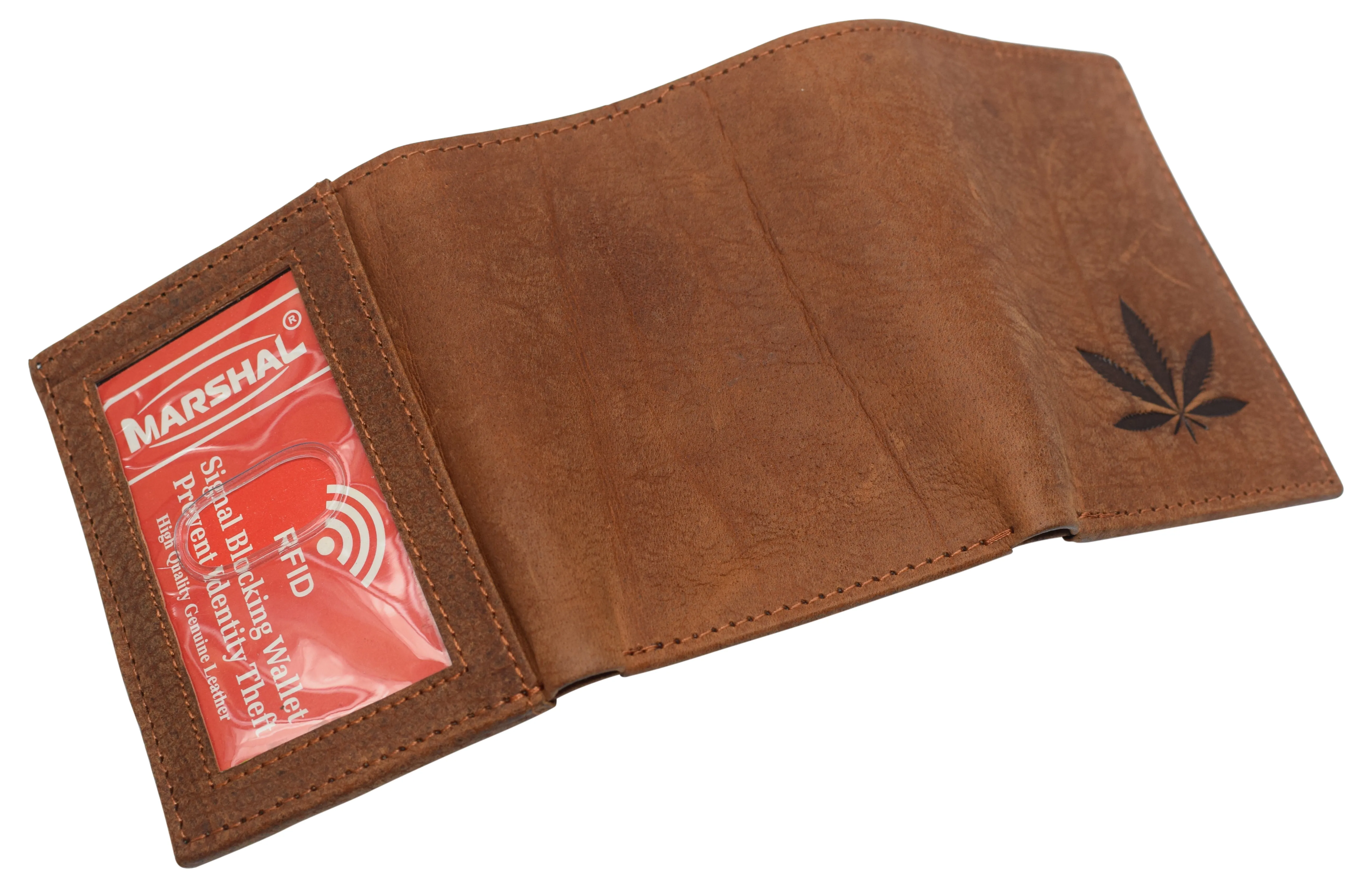 RFID45NUTN Real Leather Men's RFID Blocking Trifold Wallet with Outside ID Window Logo Gift Wallets for Men
