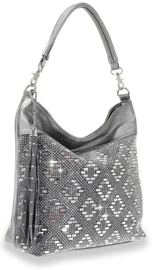 Rhinestone and Gem Design Hobo Bag