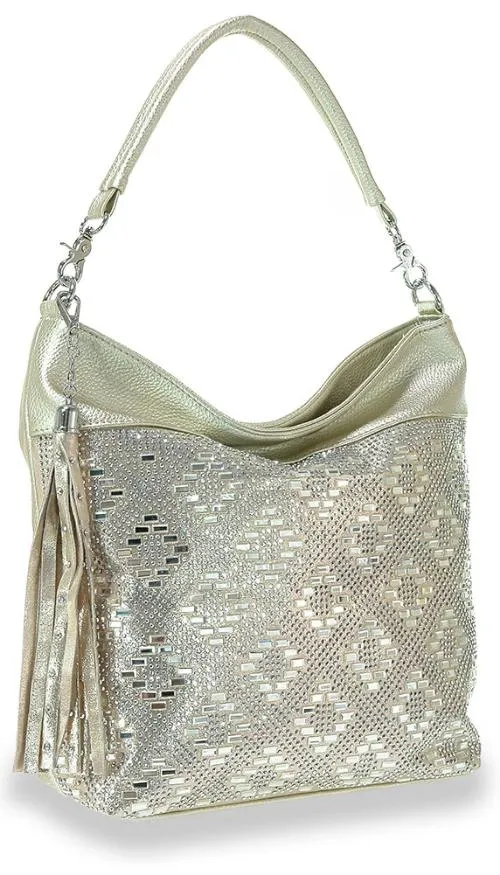 Rhinestone and Gem Design Hobo Bag