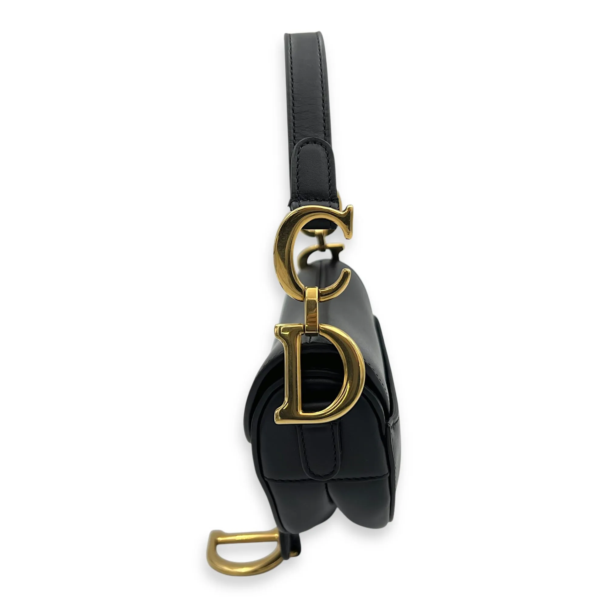 Saddle Mini Black Shoulder Bag in Calfskin, Gold hardware
