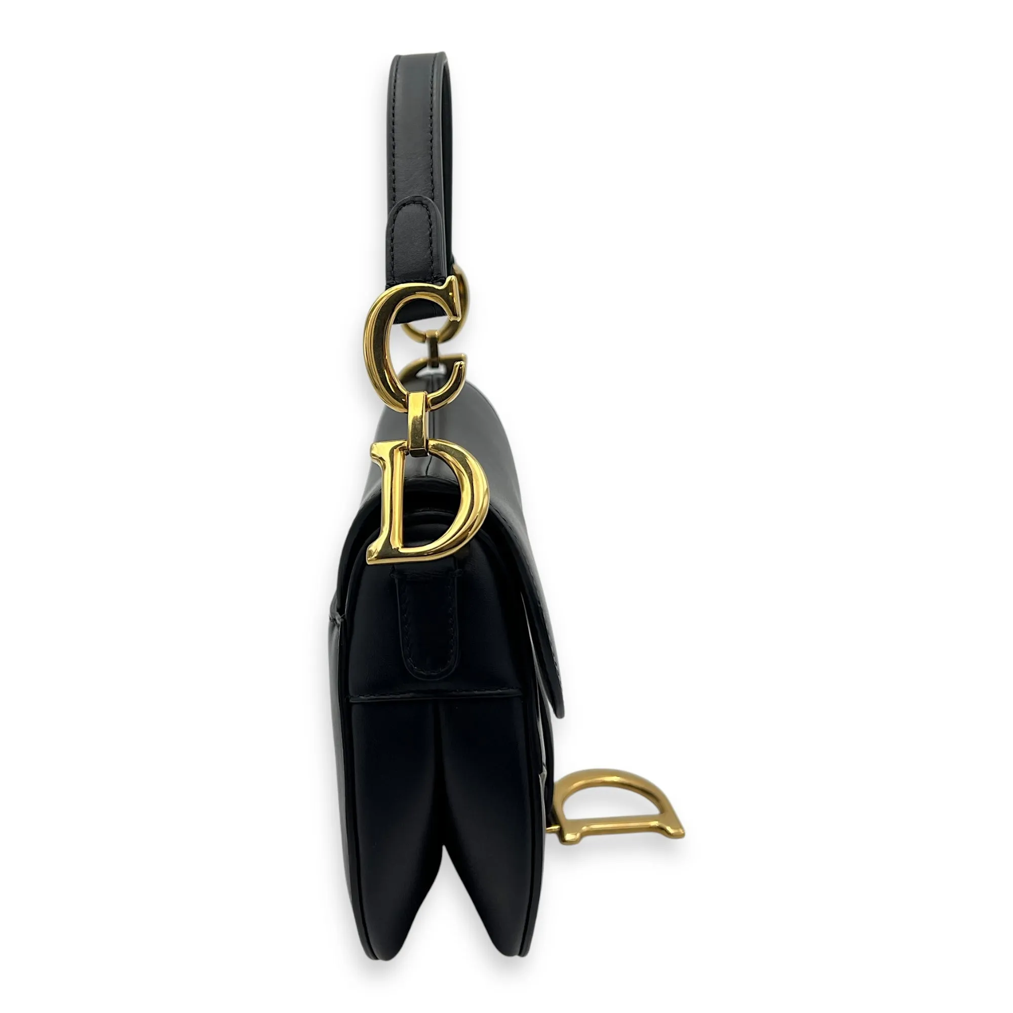 Saddle Mini Black Shoulder Bag in Calfskin, Gold hardware