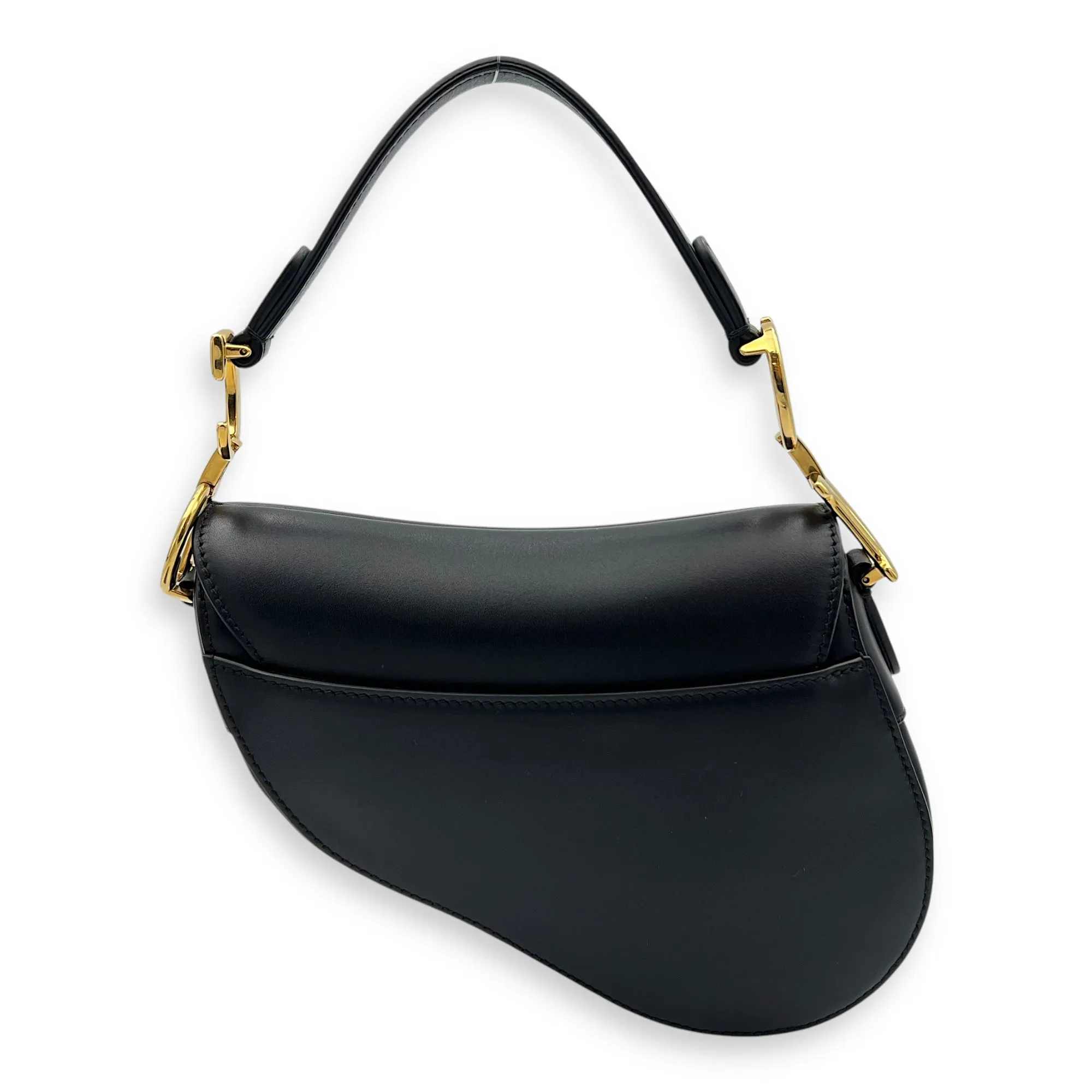 Saddle Mini Black Shoulder Bag in Calfskin, Gold hardware