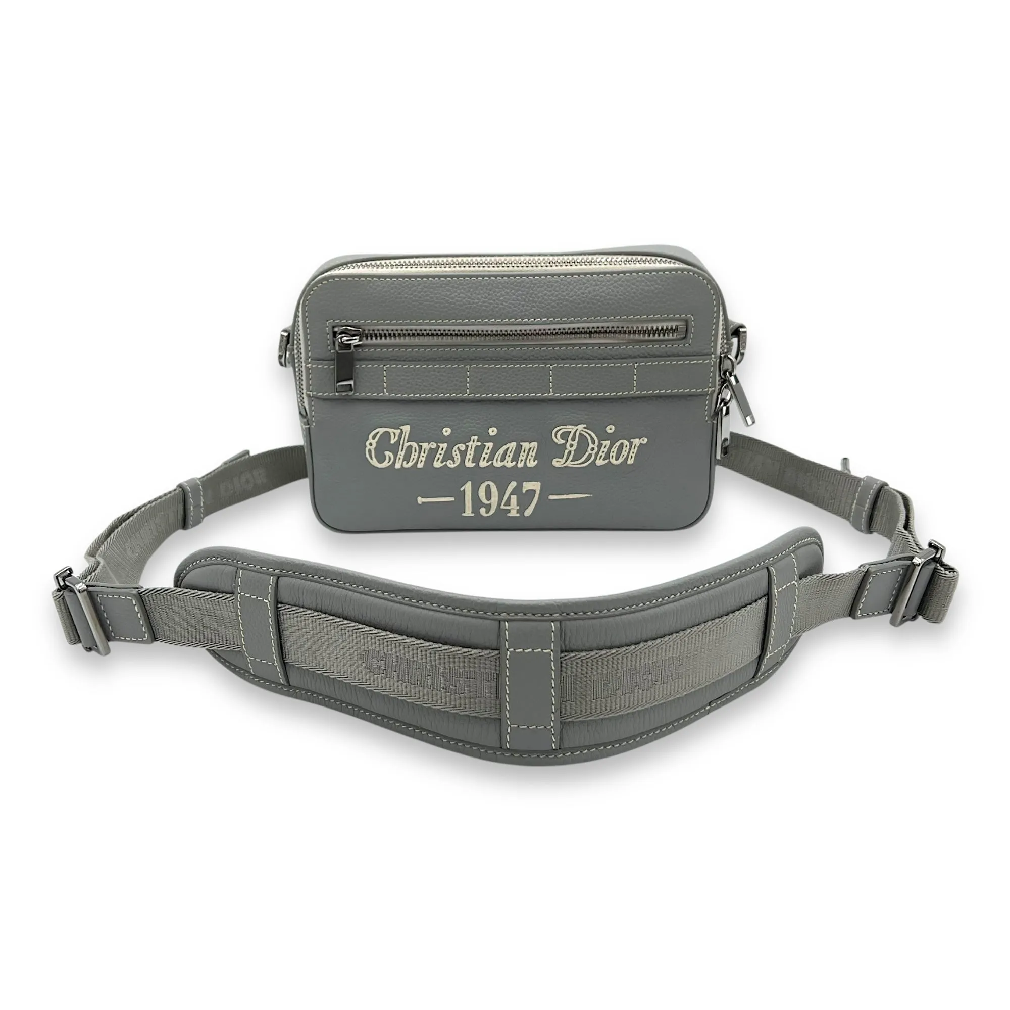 Safari Grey Messenger bag in Calfskin, Silver hardware
