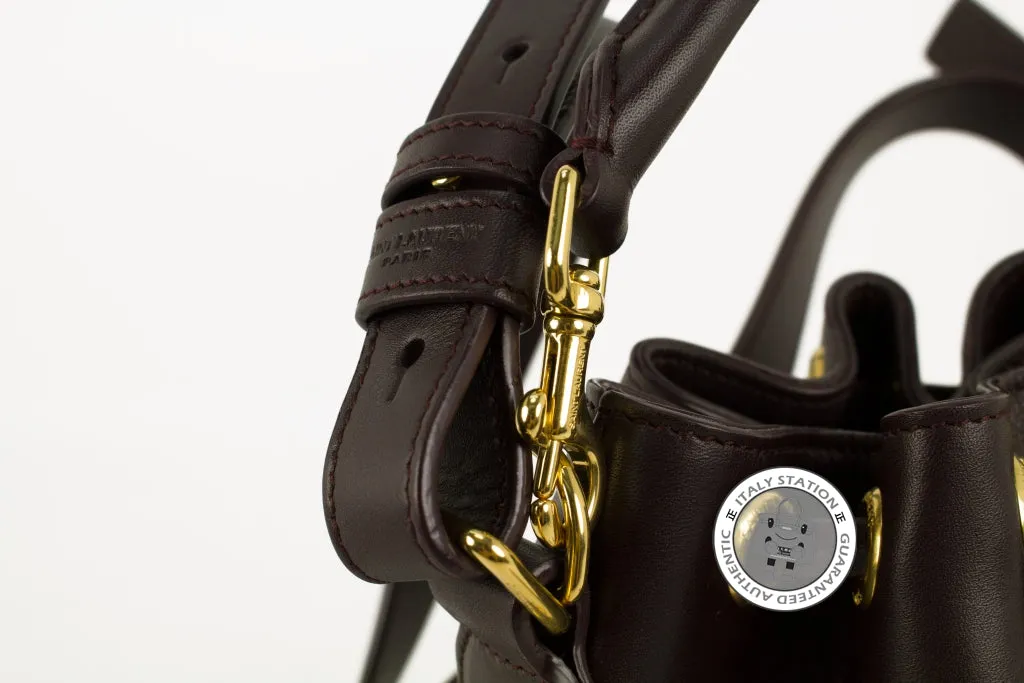 Saint Laurent 340240 C150J Small Bucket With Leather String  Brown / 6048 Calfskin Shoulder Bags Ghw