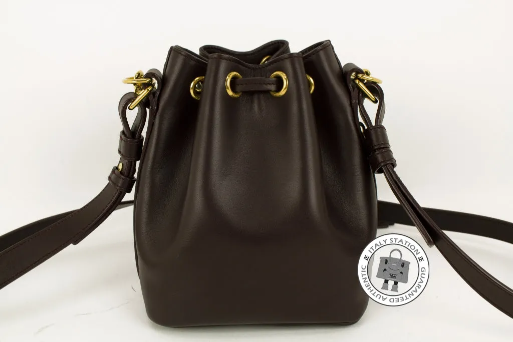 Saint Laurent 340240 C150J Small Bucket With Leather String  Brown / 6048 Calfskin Shoulder Bags Ghw