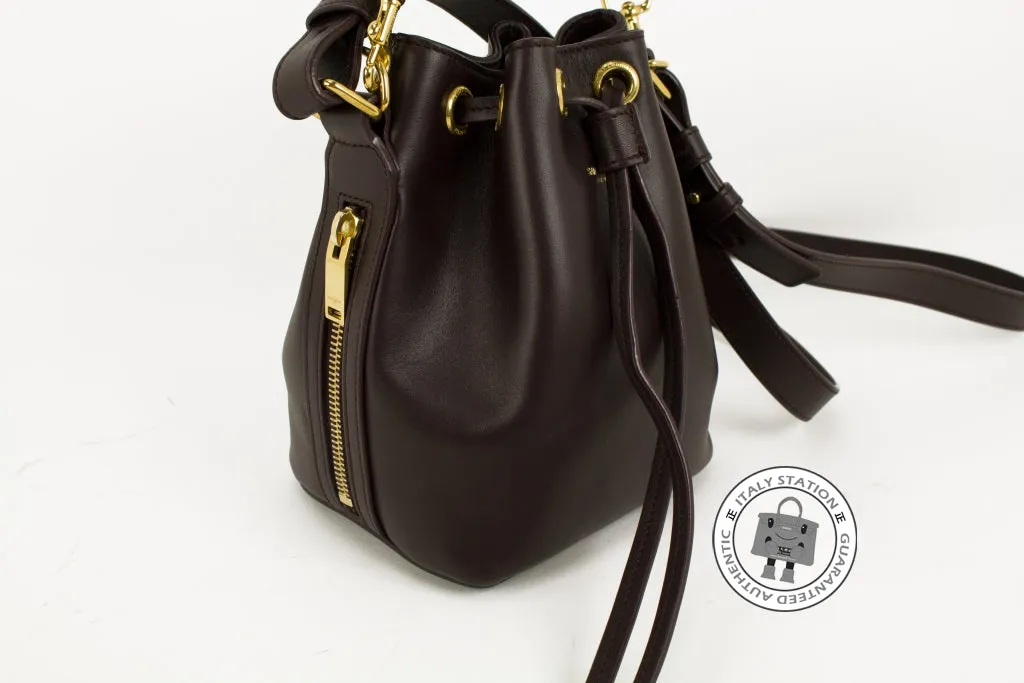 Saint Laurent 340240 C150J Small Bucket With Leather String  Brown / 6048 Calfskin Shoulder Bags Ghw