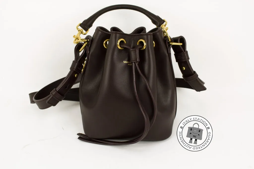 Saint Laurent 340240 C150J Small Bucket With Leather String  Brown / 6048 Calfskin Shoulder Bags Ghw
