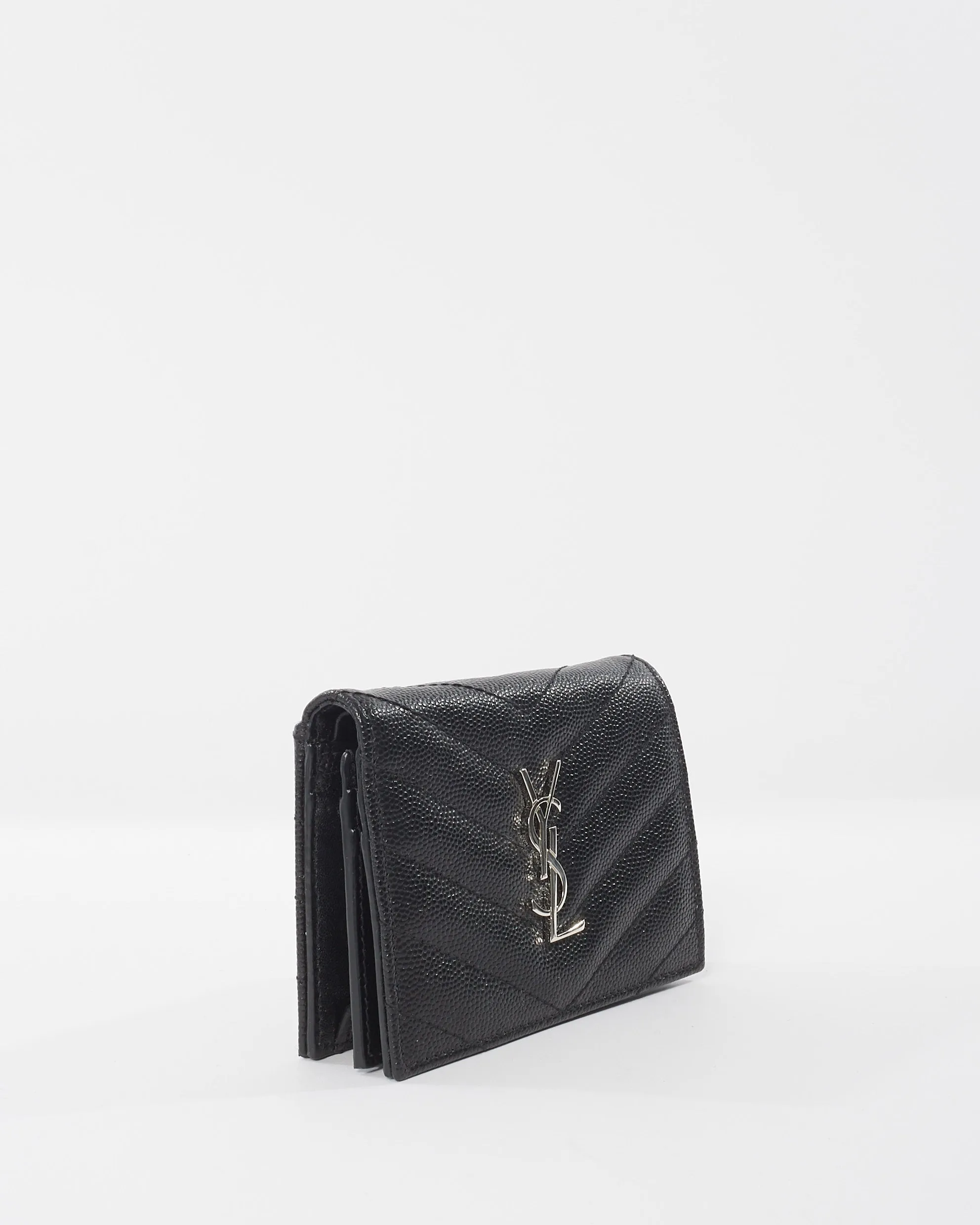Saint Laurent Black Leather Cassandre Logo Bi Fold Wallet