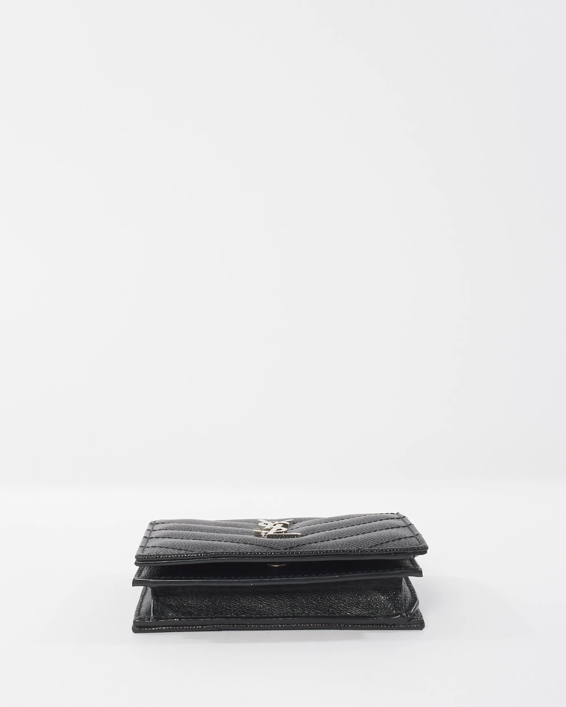 Saint Laurent Black Leather Cassandre Logo Bi Fold Wallet