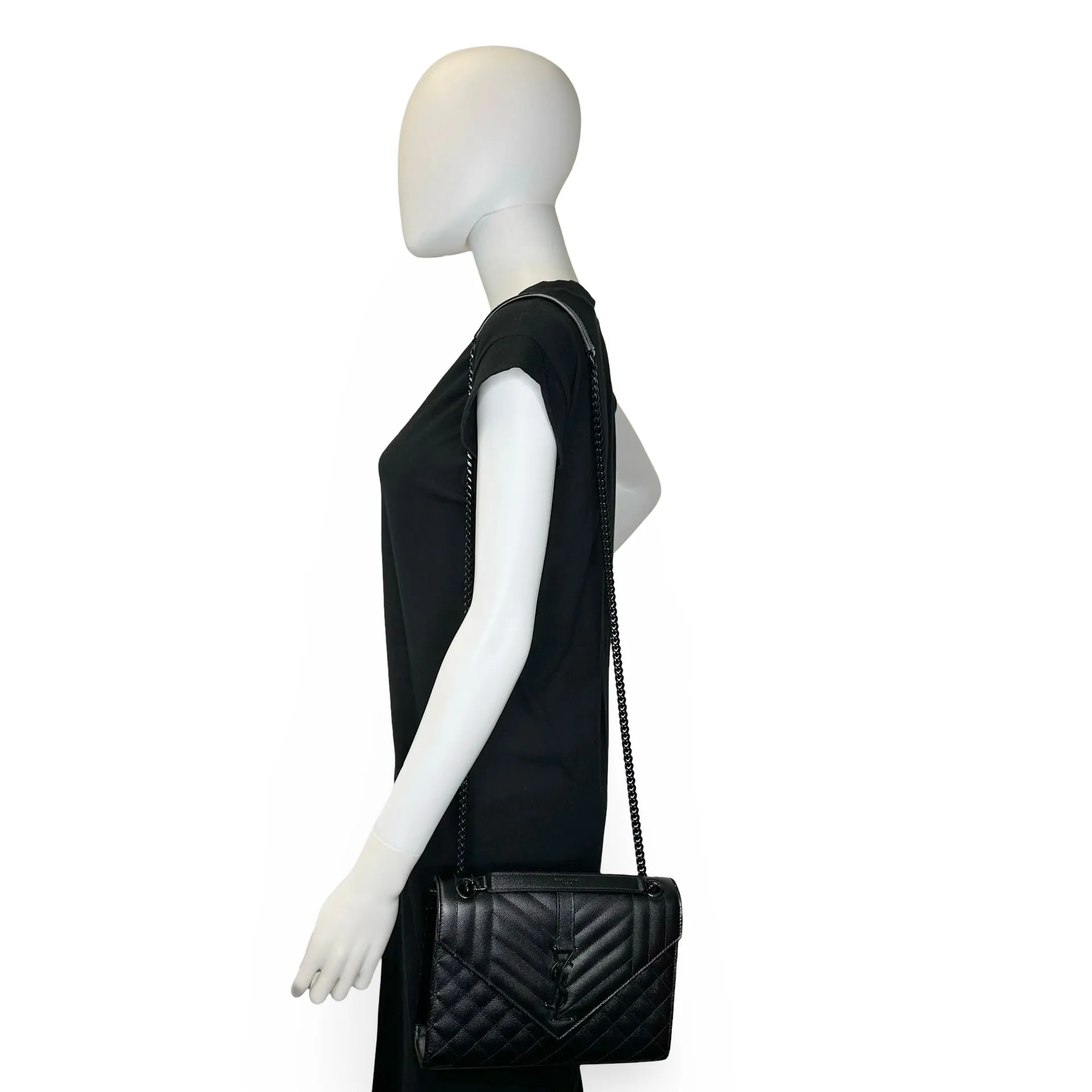 SAINT LAURENT: Grain de Poudre Medium Triquilt Envelope Bag