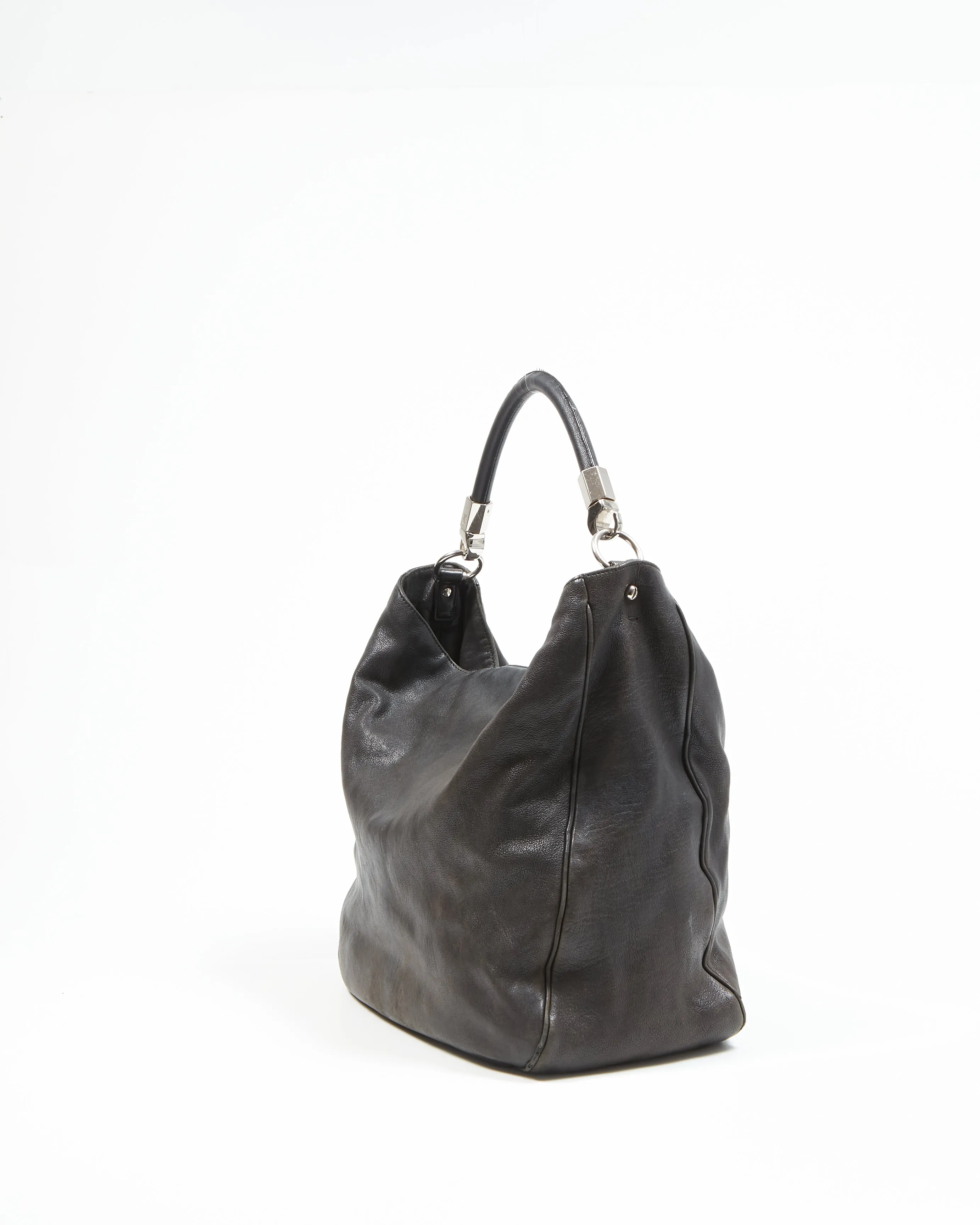 Saint Laurent Vintage Black Leather Hobo Shoulder Bag