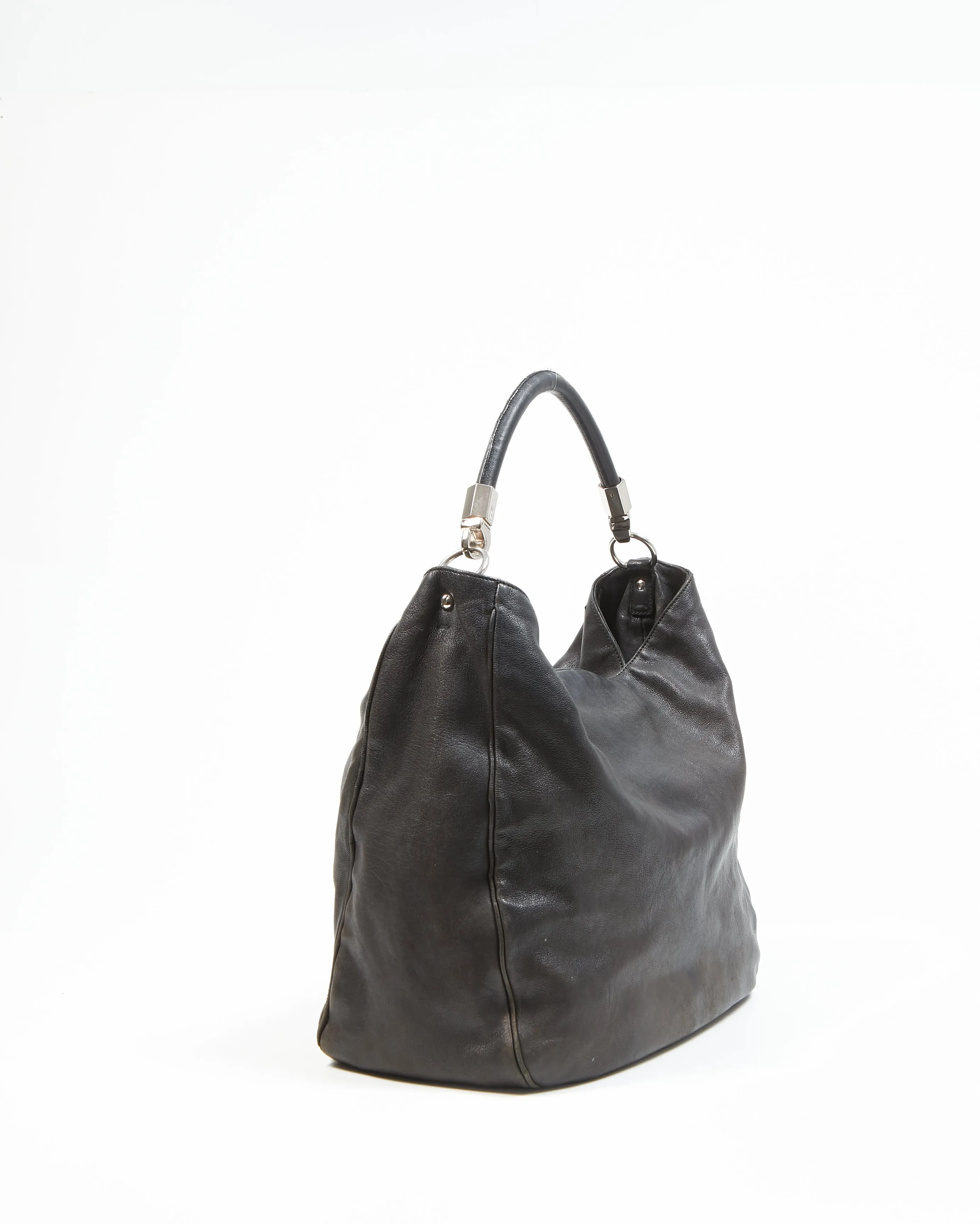 Saint Laurent Vintage Black Leather Hobo Shoulder Bag