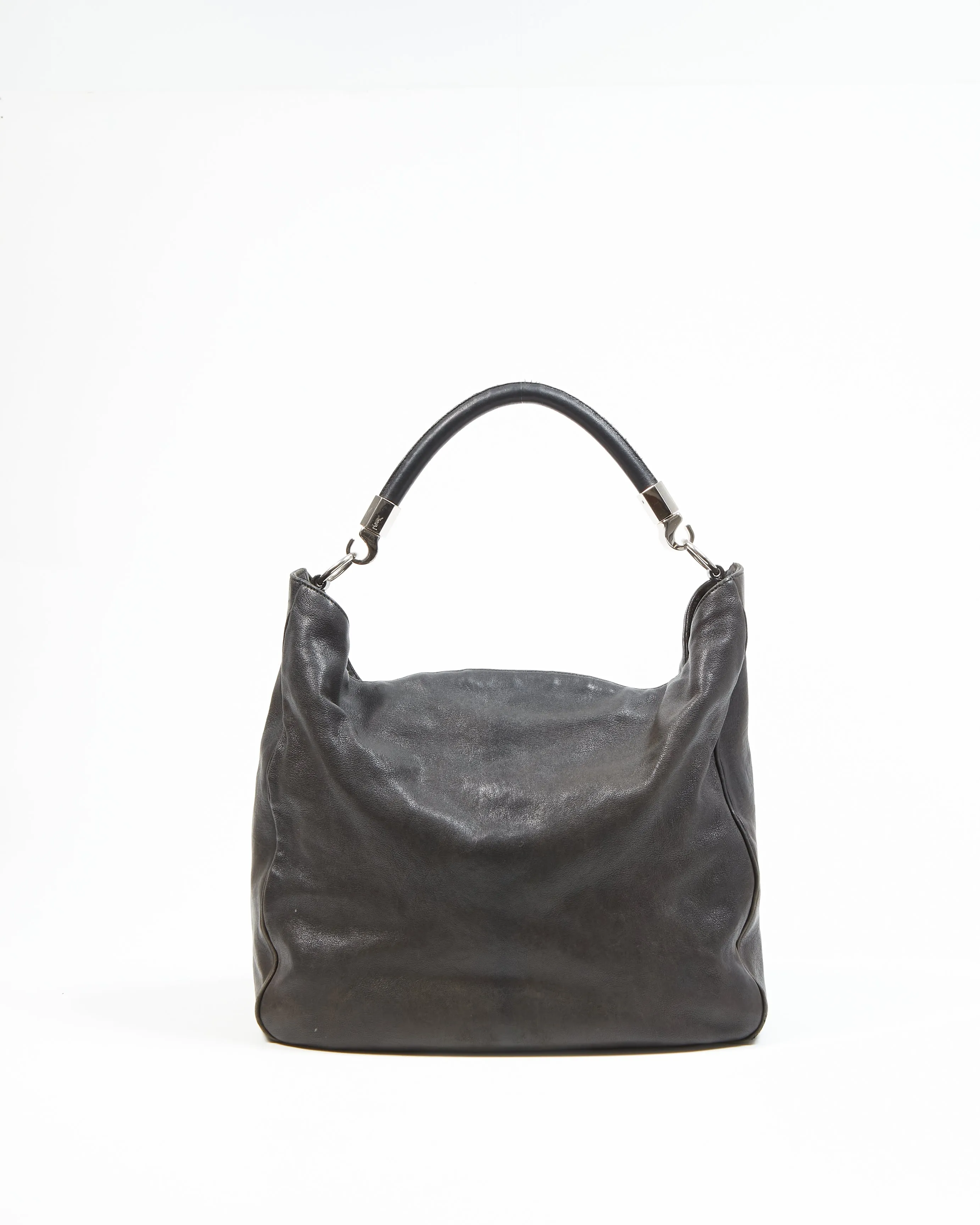 Saint Laurent Vintage Black Leather Hobo Shoulder Bag